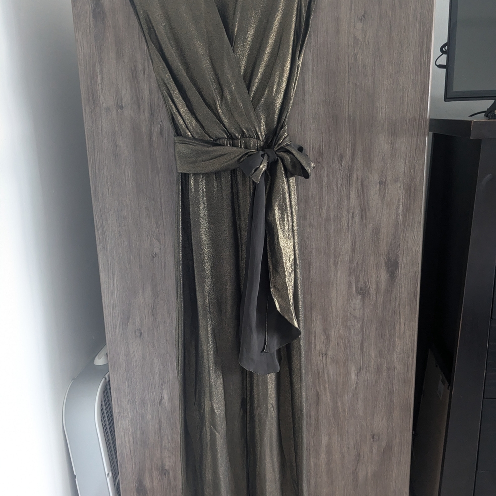 L'AGENCE Metallic Gold Maxi Dress